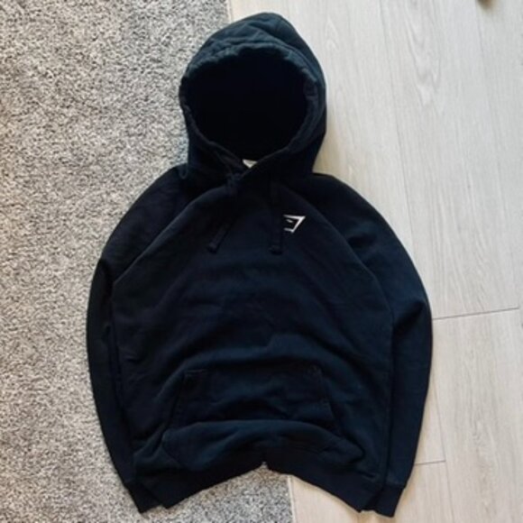 Gymshark Hoodie Men’s Medium Black Embroidered Pullover Workout Training - Picture 1 of 6